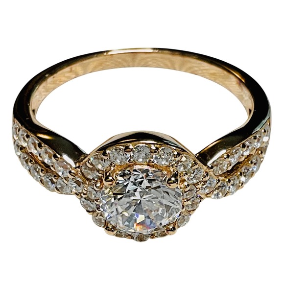 Rose Gold .925 CZ Halo Engagement Ring Round Cut Simulated Diamond - Picture 1 of 14